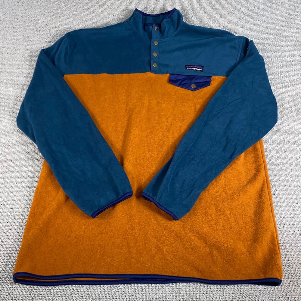 Patagonia Synchilla Snap-T Fleece Pullover Mens XXL Orange Blue Colorblock Coat